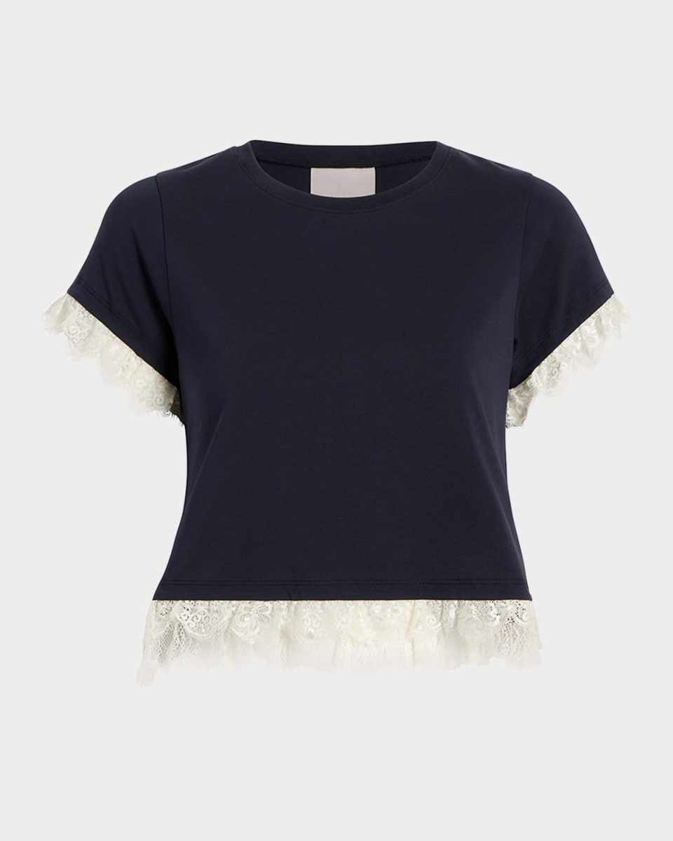 Ami Short-Sleeve Lace-Trim Top